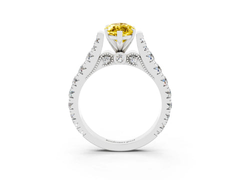 White gold Marquise Cut Yellow Sapphire Classic Solitaire Ring with Pavé Band and Four-Prong Setting_15