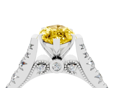 White gold Marquise Cut Yellow Sapphire Classic Solitaire Ring with Pavé Band and Four-Prong Setting_16