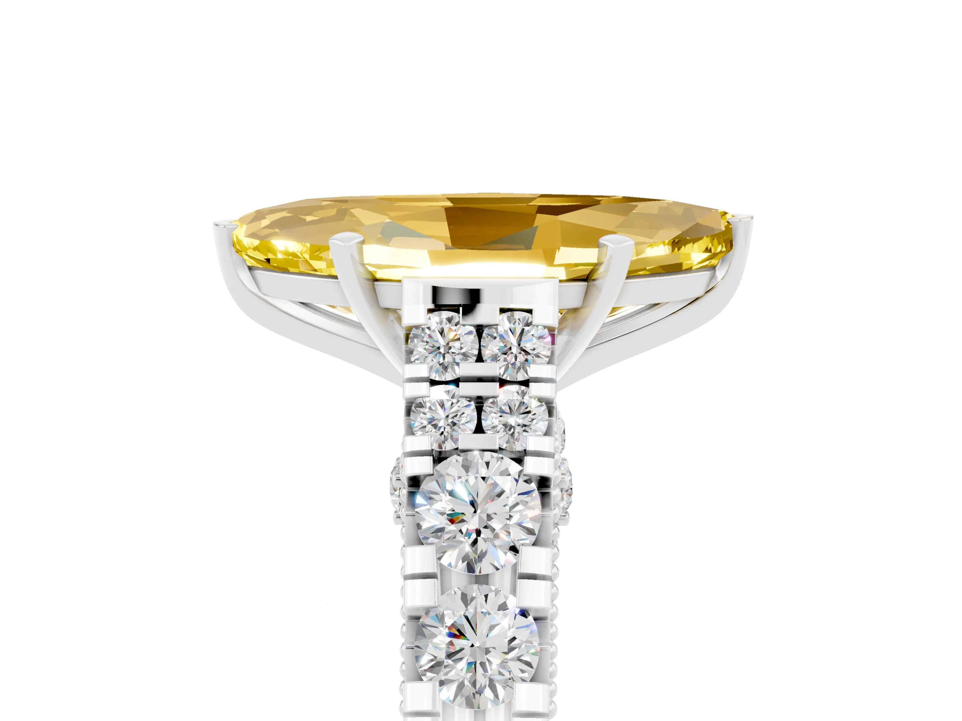 White gold Marquise Cut Yellow Sapphire Classic Solitaire Ring with Pavé Band and Four-Prong Setting_17