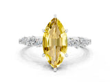 White gold Marquise Cut Yellow Sapphire Cluster Side Stone Solitaire Ring with Prong Setting_48