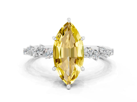 White gold Marquise Cut Yellow Sapphire Cluster Side Stone Solitaire Ring with Prong Setting_48