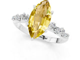 White gold Marquise Cut Yellow Sapphire Cluster Side Stone Solitaire Ring with Prong Setting_49