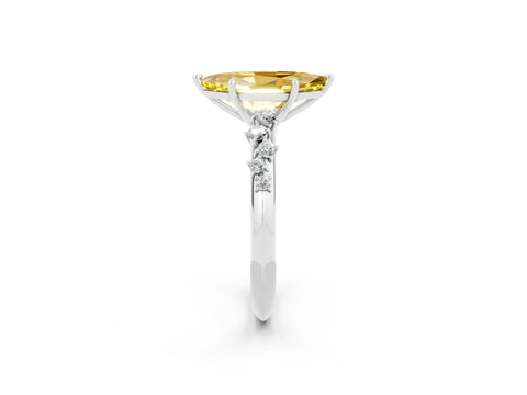 White gold Marquise Cut Yellow Sapphire Cluster Side Stone Solitaire Ring with Prong Setting_50