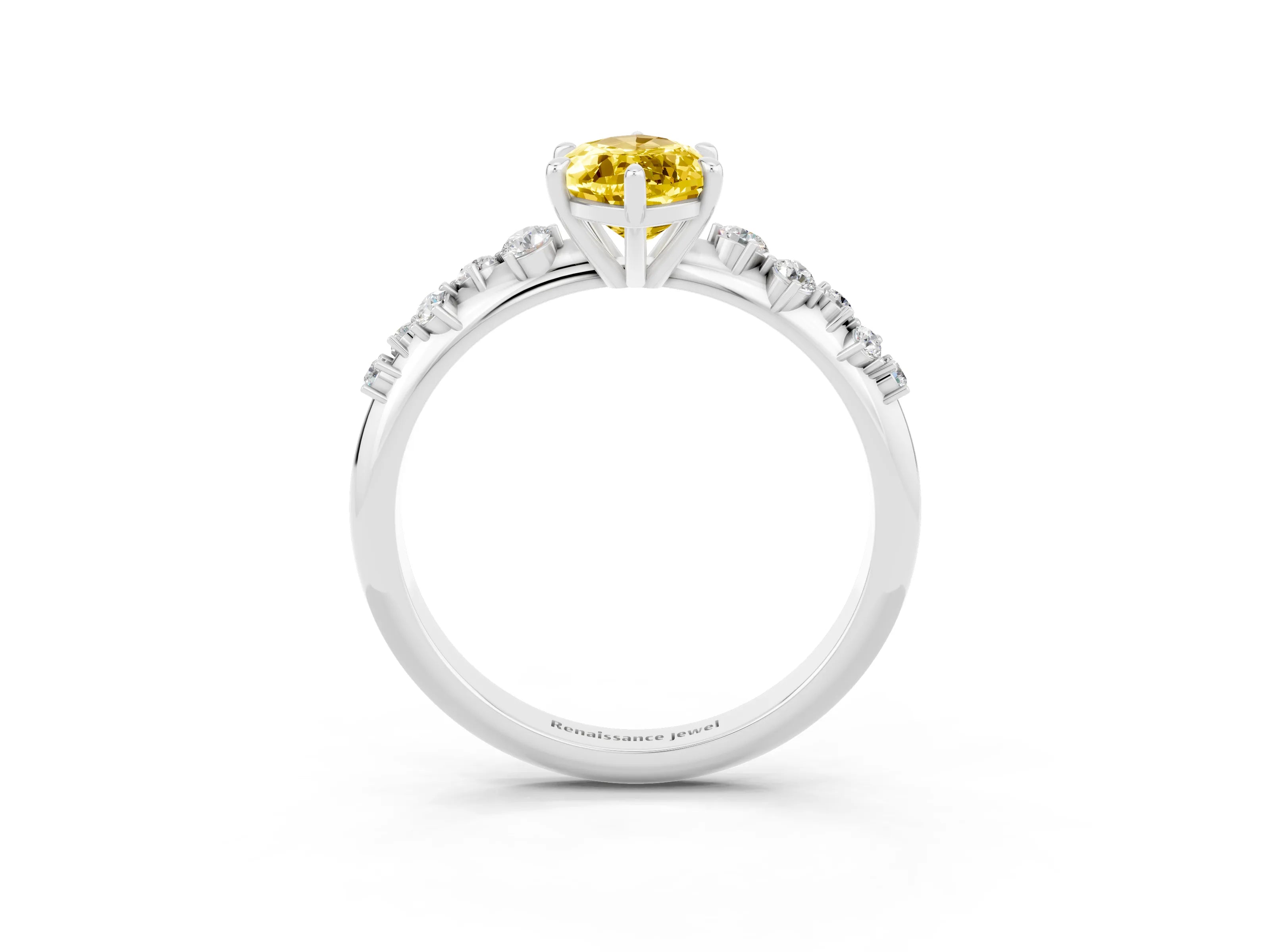 White gold Marquise Cut Yellow Sapphire Cluster Side Stone Solitaire Ring with Prong Setting_51