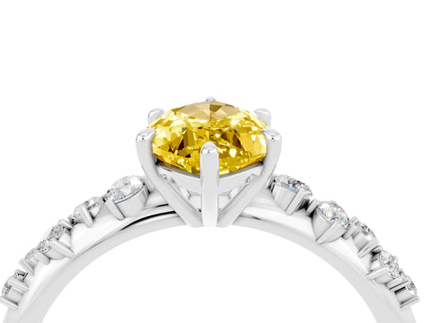 White gold Marquise Cut Yellow Sapphire Cluster Side Stone Solitaire Ring with Prong Setting_52