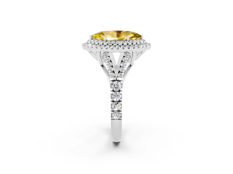 White gold Marquise Cut Yellow Sapphire Double Halo Ring with Split Shank and Prong Setting_14