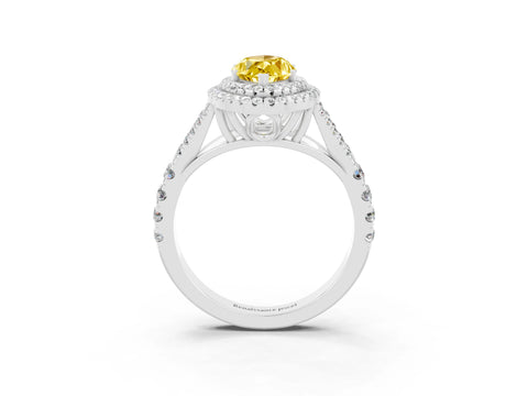White gold Marquise Cut Yellow Sapphire Double Halo Ring with Split Shank and Prong Setting_15