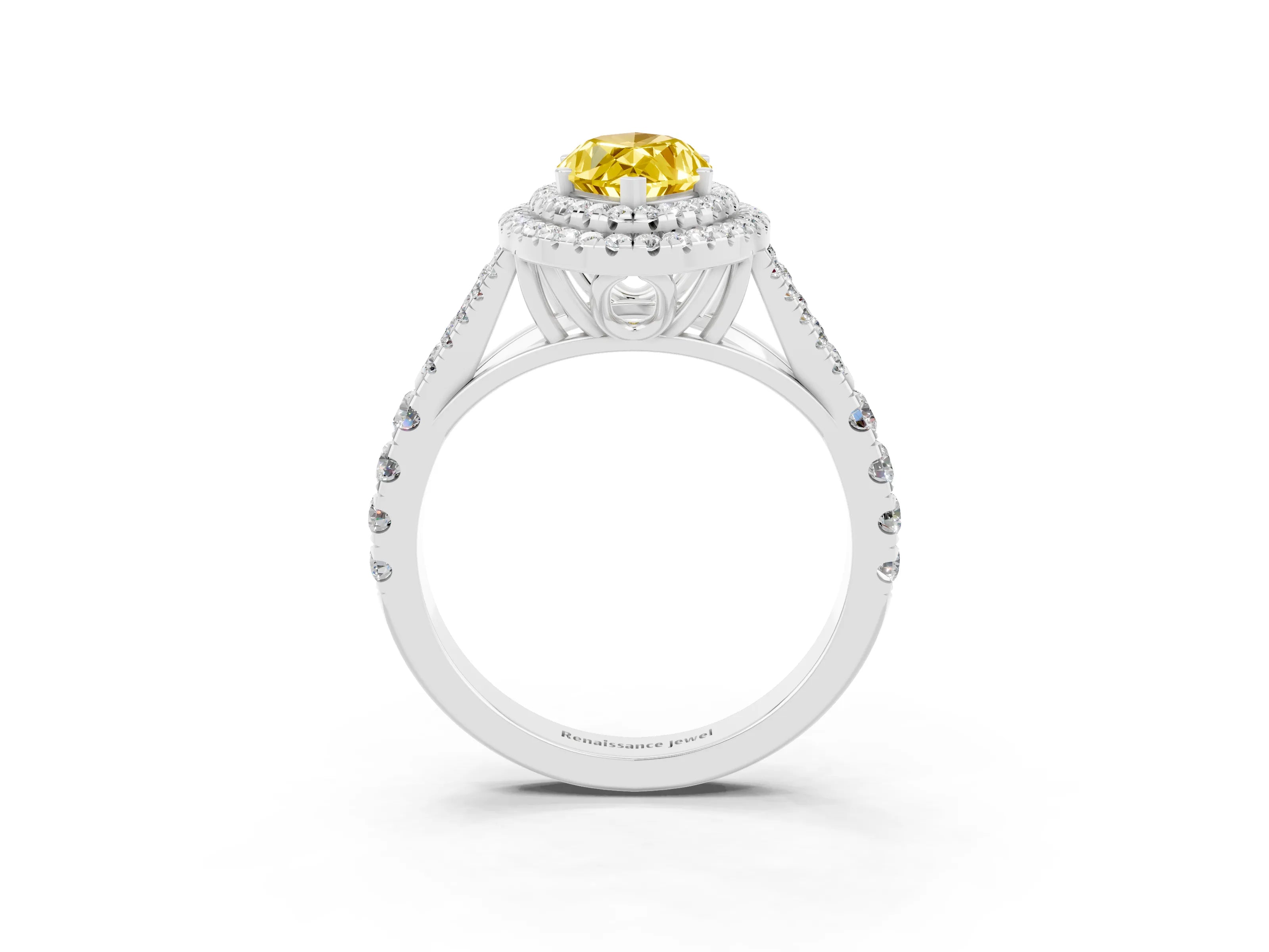 White gold Marquise Cut Yellow Sapphire Double Halo Ring with Split Shank and Prong Setting_27