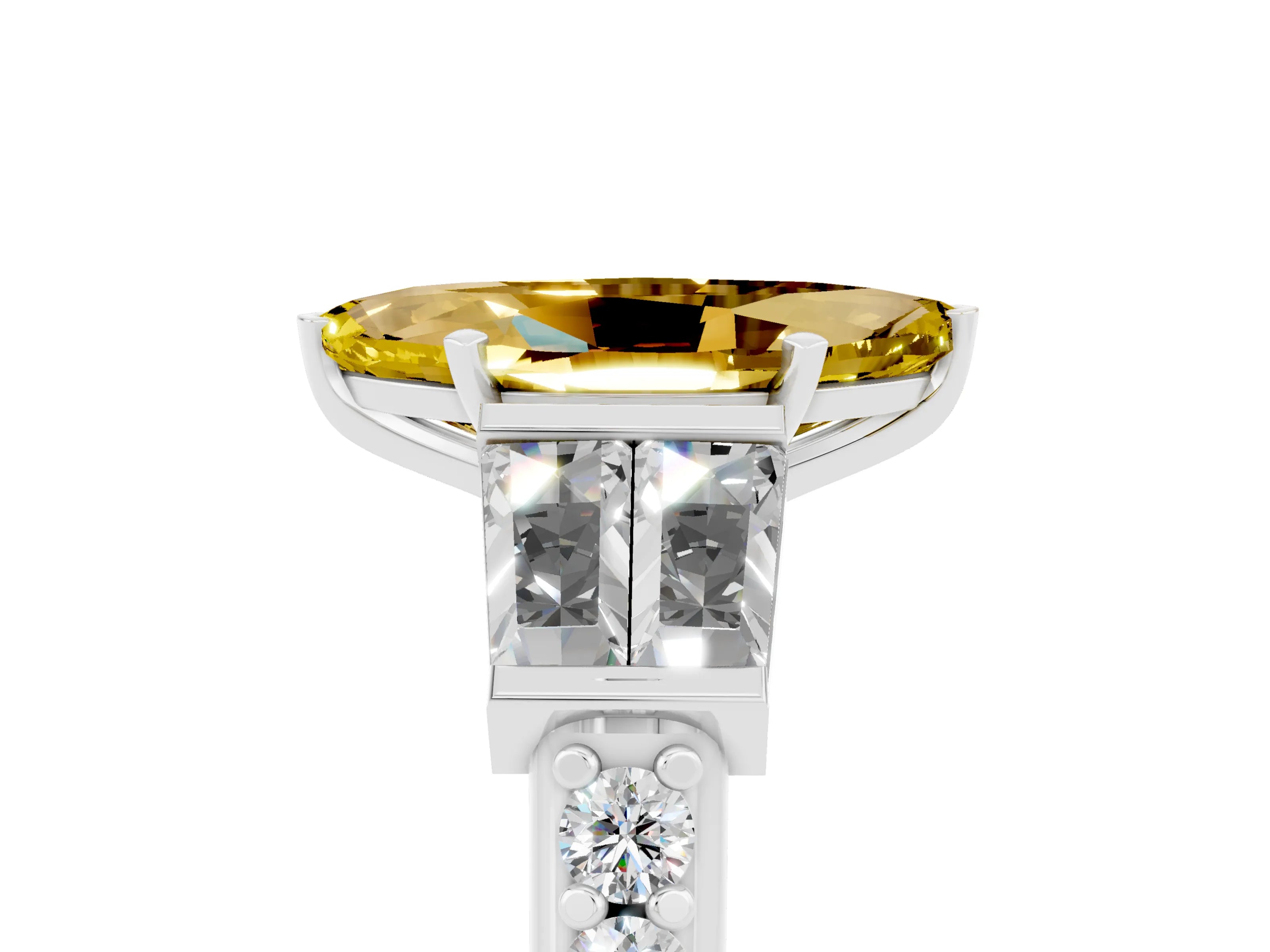 White gold Marquise Cut Yellow Sapphire Engagement Ring with Baguette Side Stones and Channel Set Band_5