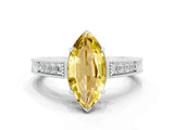 White gold Marquise Cut Yellow Sapphire Engagement Ring with Milgrain Channel Set Band and Prong Setting_24