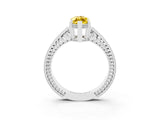 White gold Marquise Cut Yellow Sapphire Engagement Ring with Milgrain Channel Set Band and Prong Setting_27