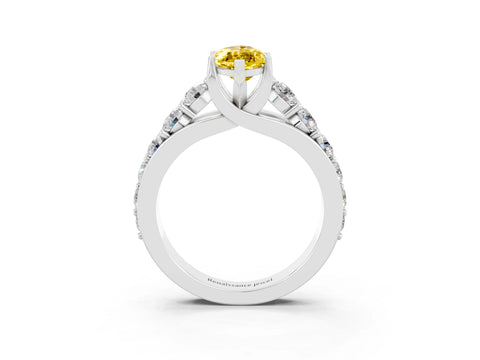 White gold Marquise Cut Yellow Sapphire Engagement Ring with Pavé Band and Four-Prong Setting_3