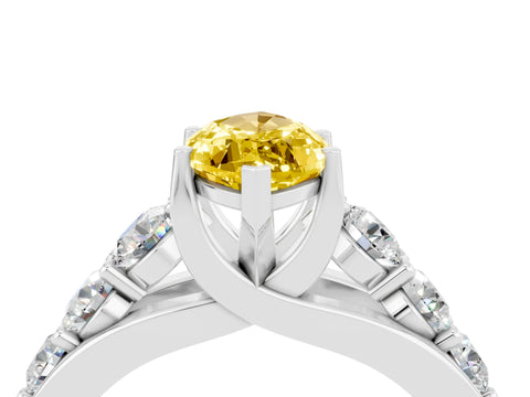 White gold Marquise Cut Yellow Sapphire Engagement Ring with Pavé Band and Four-Prong Setting_4