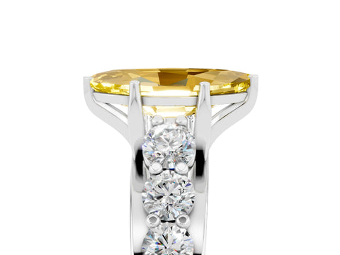 White gold Marquise Cut Yellow Sapphire Engagement Ring with Pavé Band and Four-Prong Setting_5