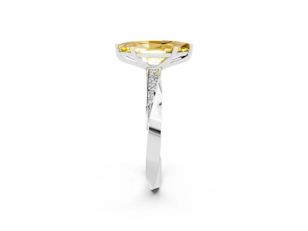 White gold Marquise Cut Yellow Sapphire Engagement Ring with Side Stone Accents and Four-Prong Setting