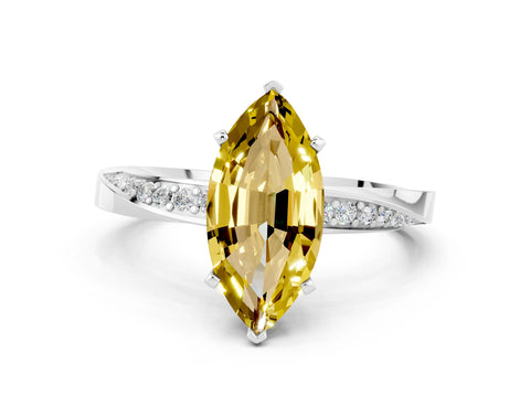 White gold Marquise Cut Yellow Sapphire Engagement Ring with Side Stone Accents and Four-Prong Setting_51