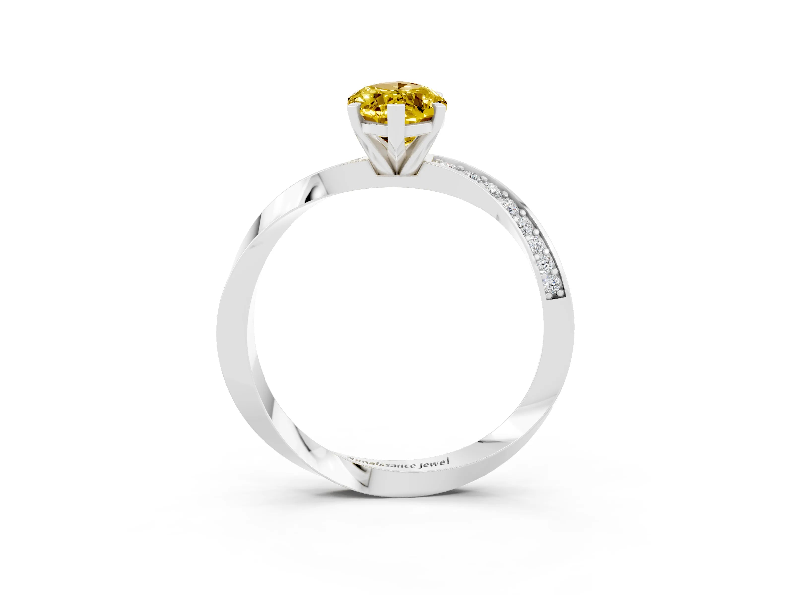 White gold Marquise Cut Yellow Sapphire Engagement Ring with Side Stone Accents and Four-Prong Setting_54