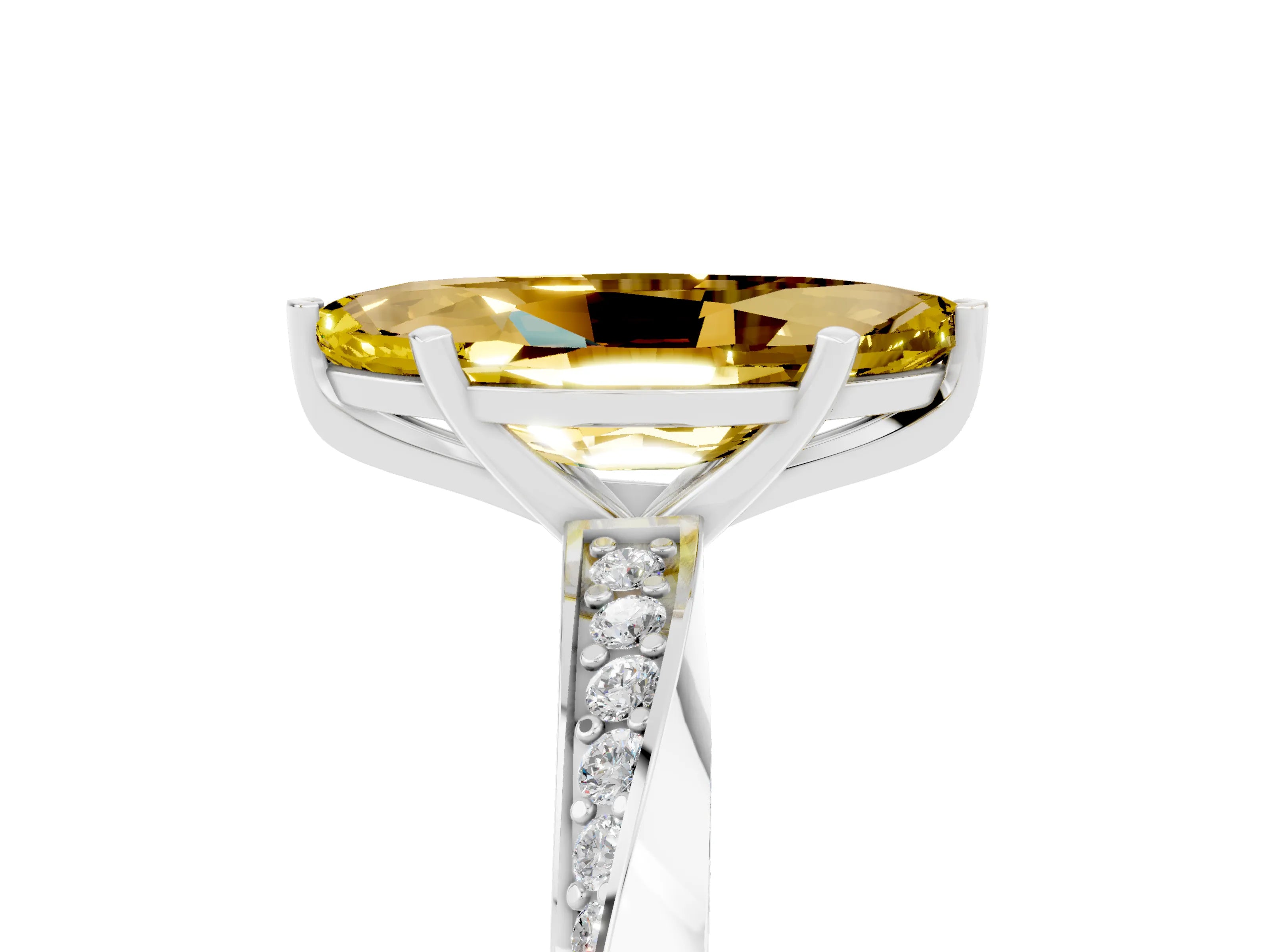 White gold Marquise Cut Yellow Sapphire Engagement Ring with Side Stone Accents and Four-Prong Setting_56