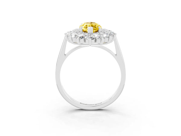White gold Marquise Cut Yellow Sapphire Floral Double Halo Engagement Ring with Prong Setting