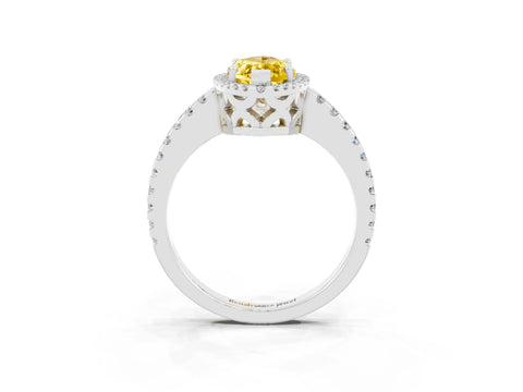 White gold Marquise Cut Yellow Sapphire Halo Engagement Ring with Pavé Band and Prong Setting_15