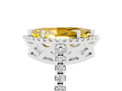 White gold Marquise Cut Yellow Sapphire Halo Engagement Ring with Pavé Band and Prong Setting_17