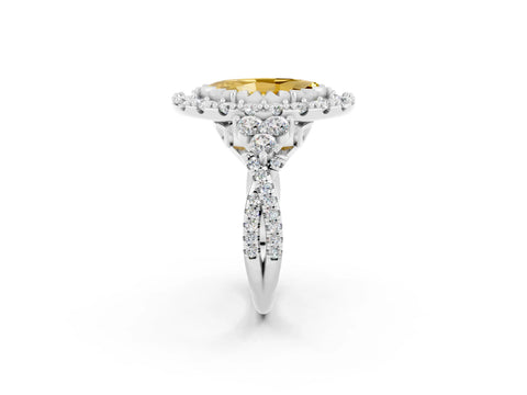 White gold Marquise Cut Yellow Sapphire Halo Ring with Pavé Band and Four-Prong Setting_14
