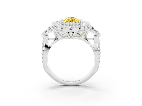 White gold Marquise Cut Yellow Sapphire Halo Ring with Pavé Band and Four-Prong Setting_15