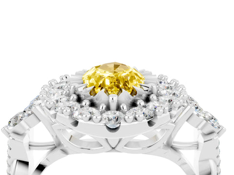 White gold Marquise Cut Yellow Sapphire Halo Ring with Pavé Band and Four-Prong Setting_16