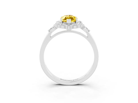 White gold Marquise Cut Yellow Sapphire Halo Ring with Pear Side Stones and Prong Setting_27