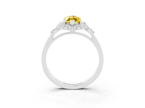 White gold Marquise Cut Yellow Sapphire Halo Ring with Pear Side Stones and Prong Setting_33