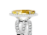 White gold Marquise Cut Yellow Sapphire Halo Ring with Round Split Shank and Prong Setting_65