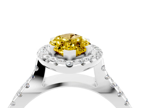 White gold Marquise Cut Yellow Sapphire Halo Ring with Split Shank Pavé Band and Prong Setting_16