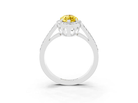 White gold Marquise Cut Yellow Sapphire Halo Ring with Split Shank U-Prong Band and Four-Prong Setting_3