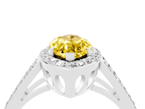 White gold Marquise Cut Yellow Sapphire Halo Ring with Split Shank U-Prong Band and Four-Prong Setting_4