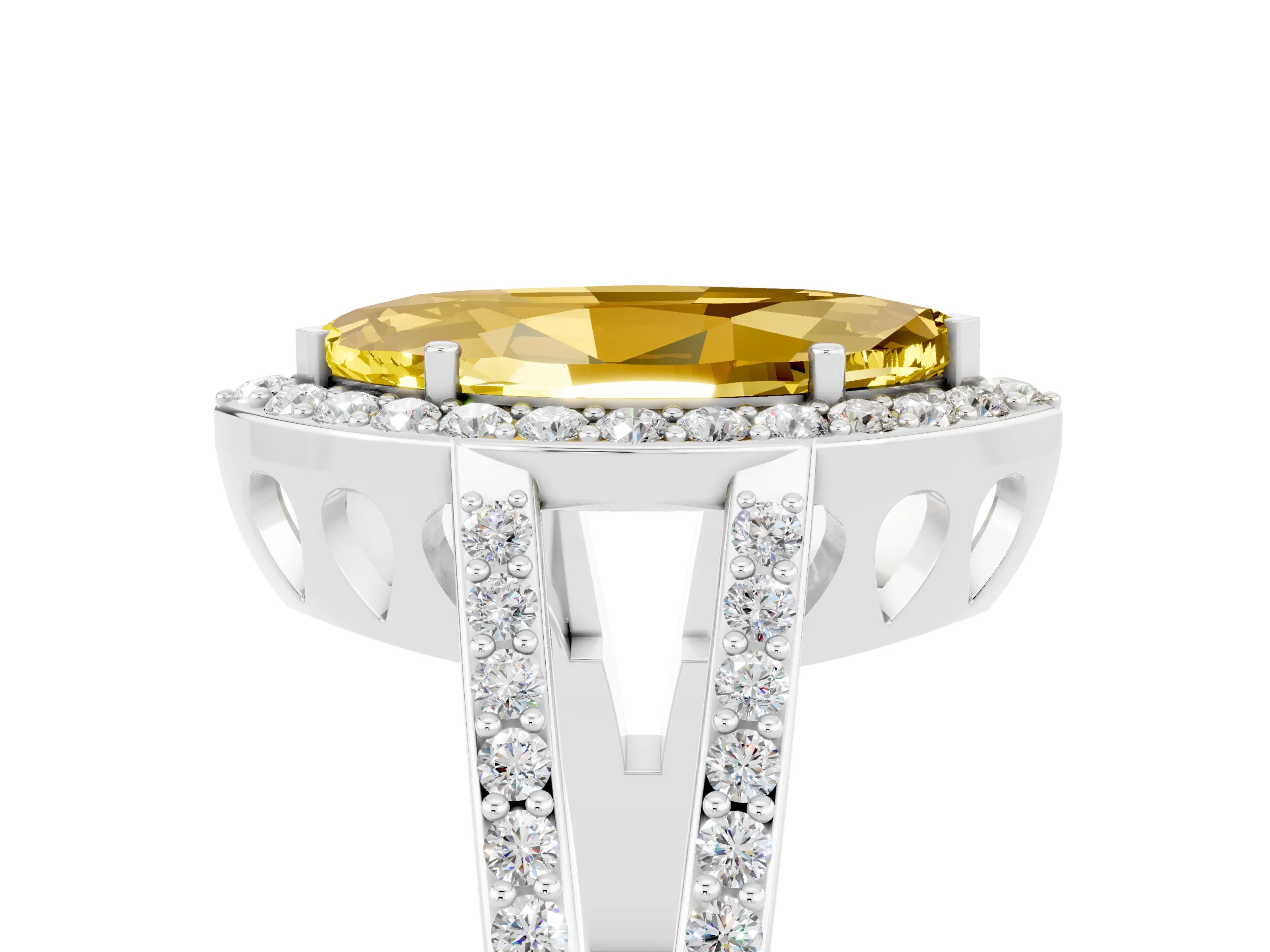 White gold Marquise Cut Yellow Sapphire Halo Ring with Split Shank U-Prong Band and Four-Prong Setting_5
