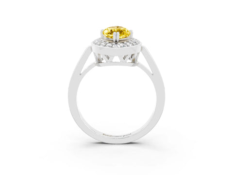 White gold Marquise Cut Yellow Sapphire Halo Ring with Split Shank and Four-Prong Setting_3