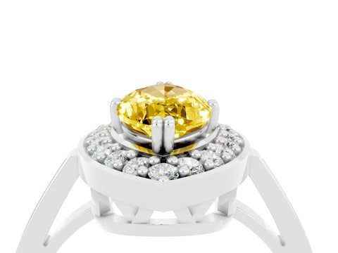 White gold Marquise Cut Yellow Sapphire Halo Ring with Split Shank and Four-Prong Setting_4