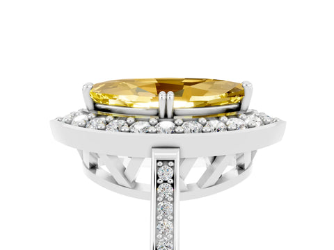 White gold Marquise Cut Yellow Sapphire Halo Ring with Split Shank and Four-Prong Setting_5