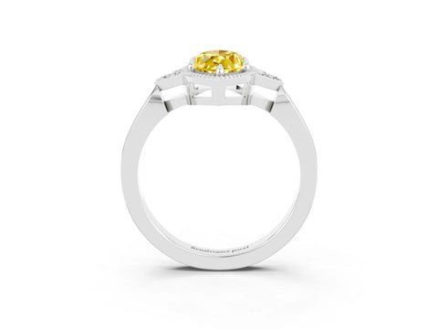 White gold Marquise Cut Yellow Sapphire Halo Ring with Tapered Band and Four-Prong Setting_3