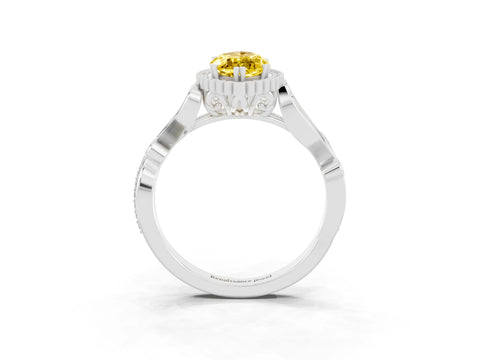 White gold Marquise Cut Yellow Sapphire Halo Ring with Vintage Split Shank and Four-Prong Setting_27