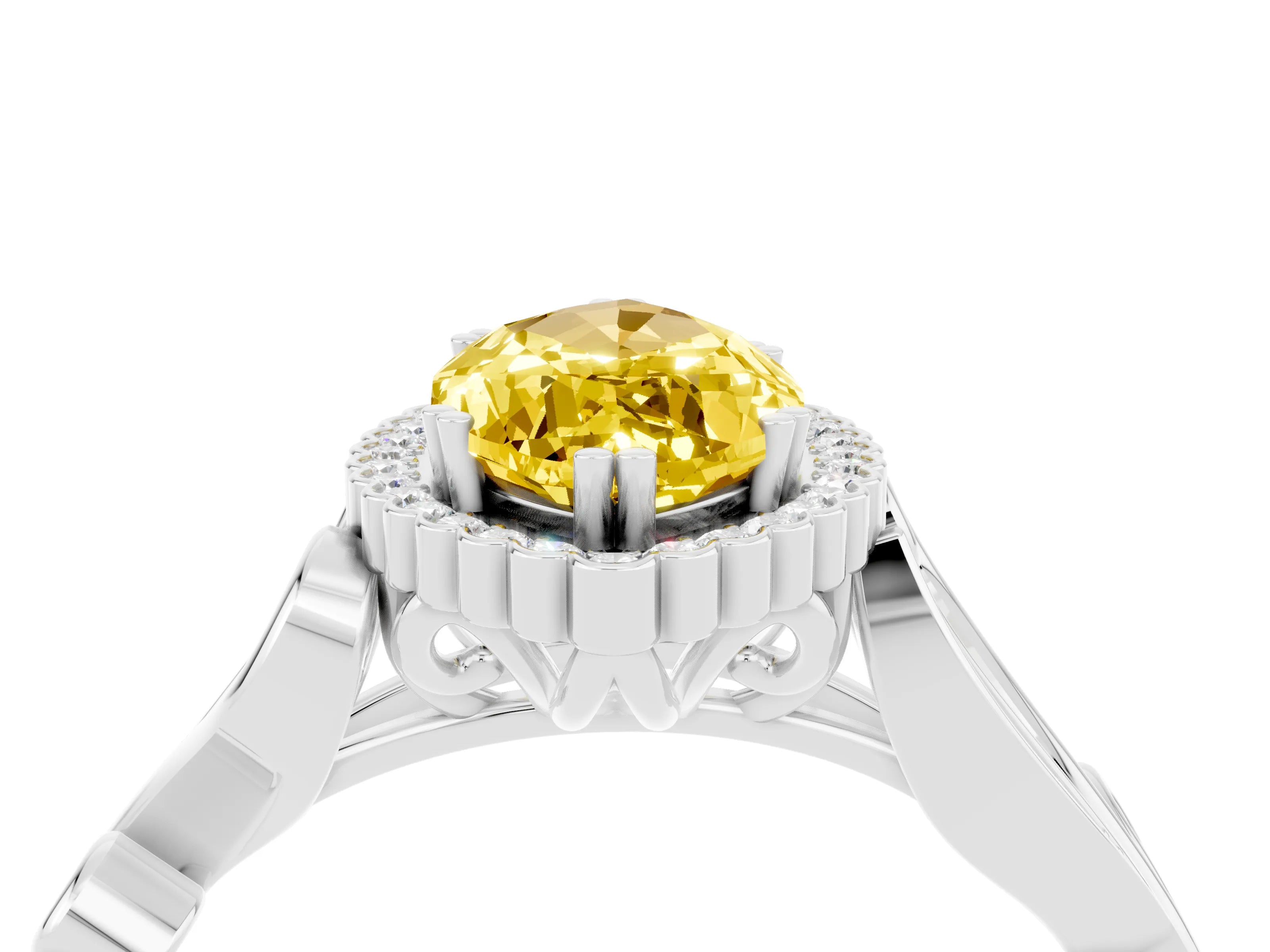 White gold Marquise Cut Yellow Sapphire Halo Ring with Vintage Split Shank and Four-Prong Setting_28