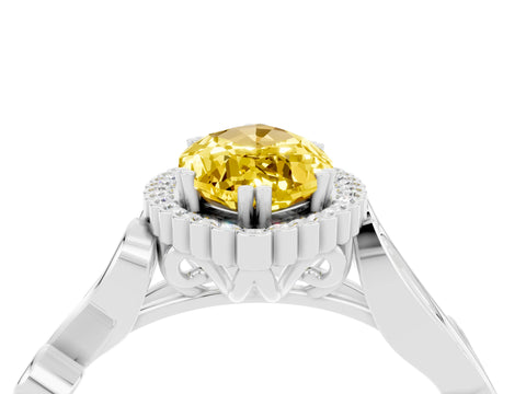 White gold Marquise Cut Yellow Sapphire Halo Ring with Vintage Split Shank and Four-Prong Setting_28