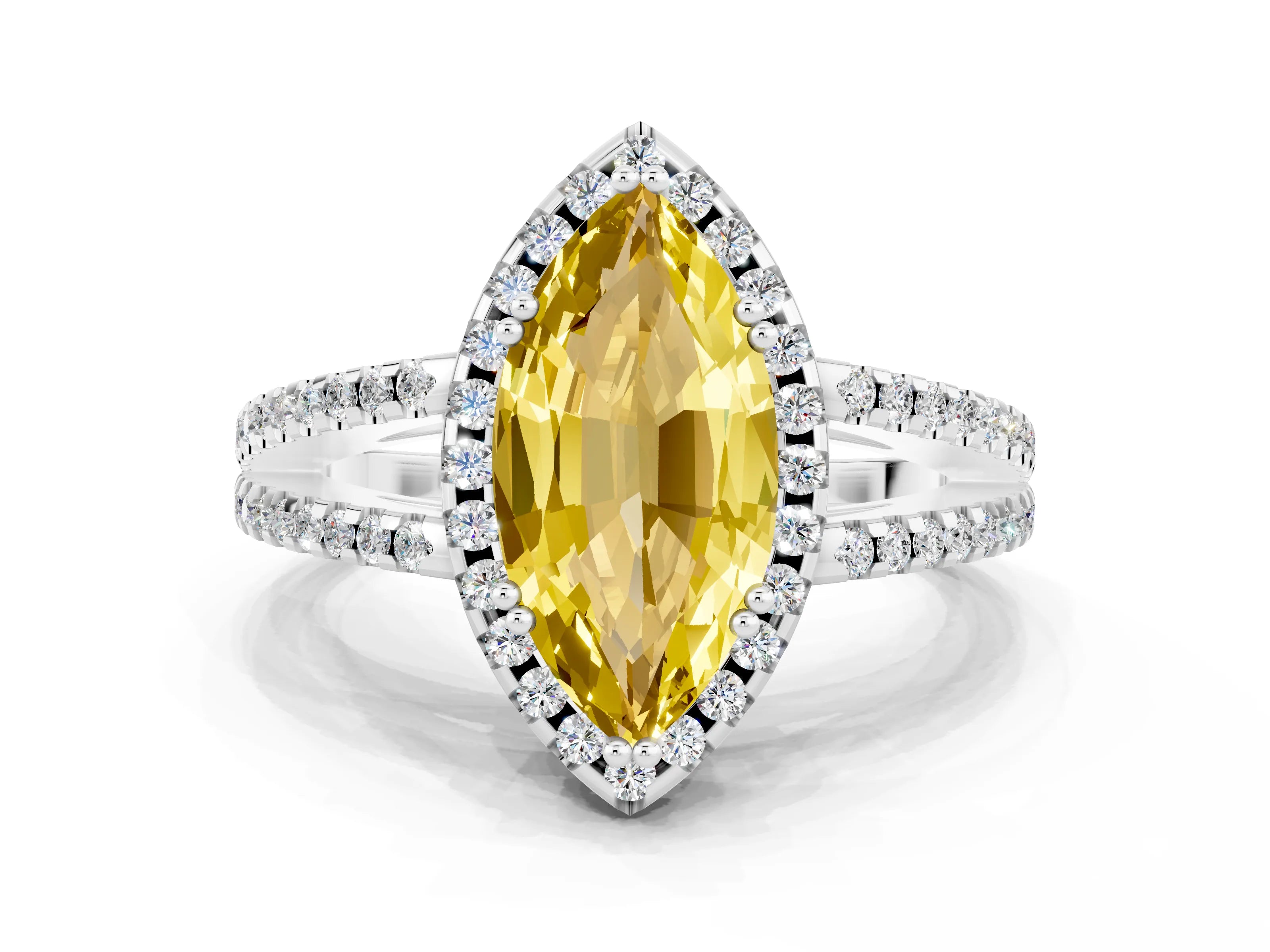 White gold Marquise Cut Yellow Sapphire Halo Split Shank Engagement Ring_12