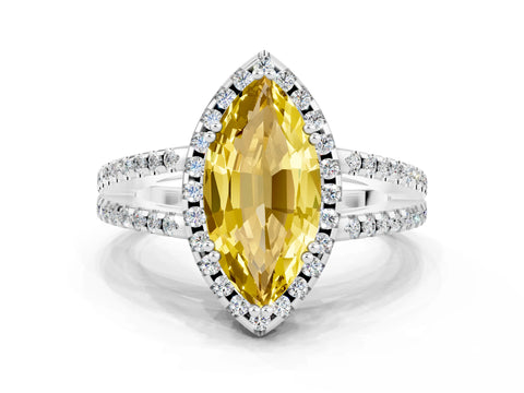 White gold Marquise Cut Yellow Sapphire Halo Split Shank Engagement Ring_12