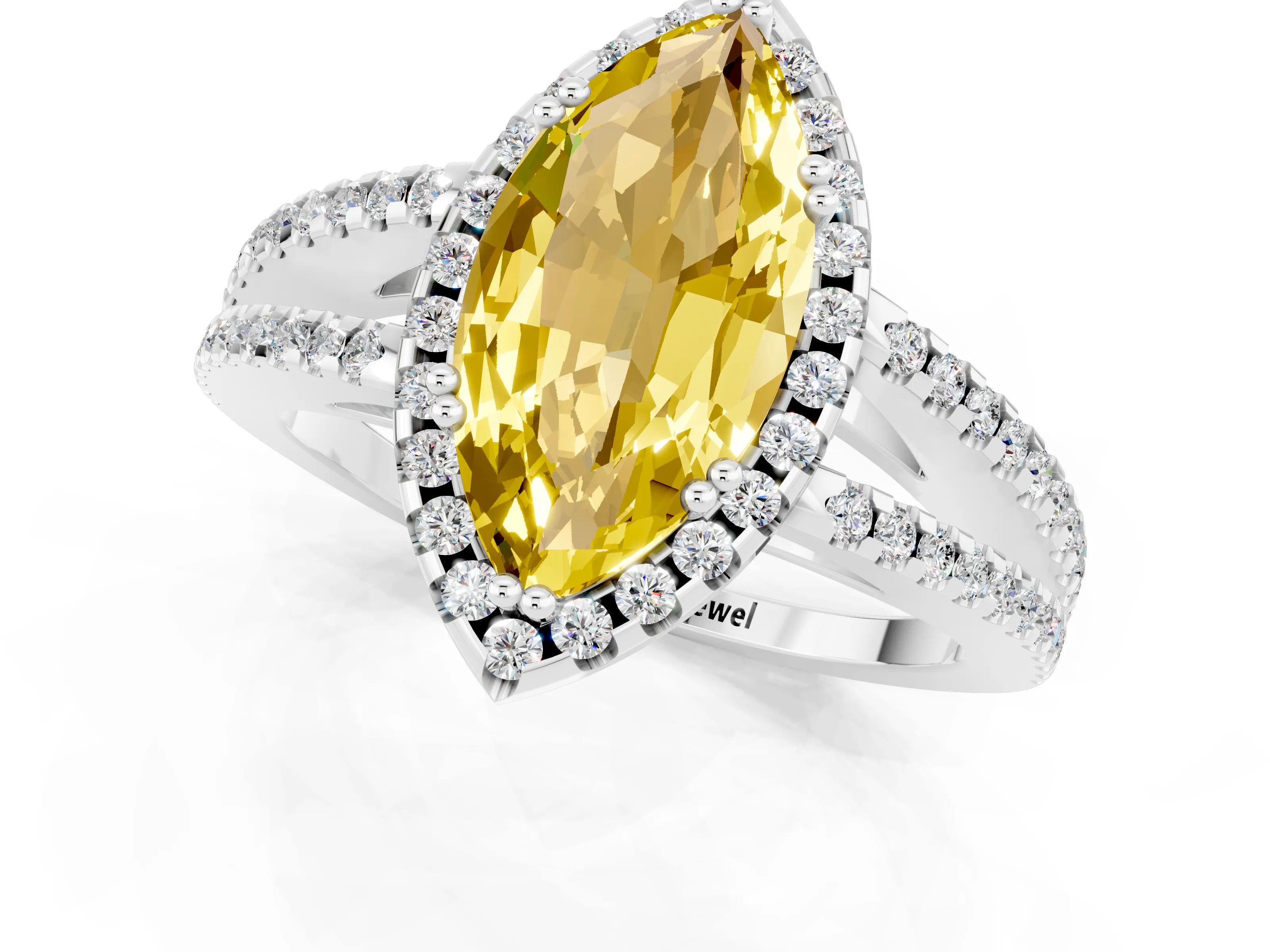 White gold Marquise Cut Yellow Sapphire Halo Split Shank Engagement Ring_13