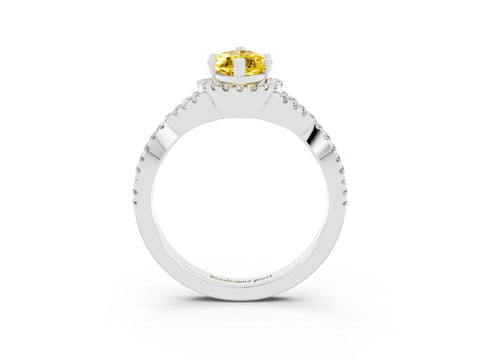White gold Marquise Cut Yellow Sapphire Halo Twist Band Solitaire Prong Setting Ring_27