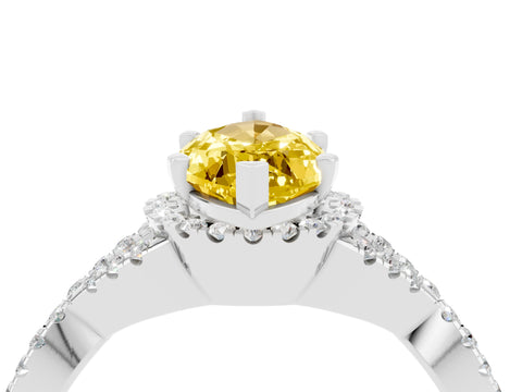 White gold Marquise Cut Yellow Sapphire Halo Twist Band Solitaire Prong Setting Ring_28