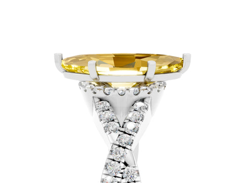 White gold Marquise Cut Yellow Sapphire Halo Twist Band Solitaire Prong Setting Ring_29