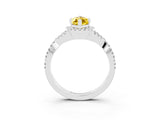 White gold Marquise Cut Yellow Sapphire  Halo Twist Band Solitaire Prong Setting Ring_57