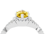 White gold Marquise Cut Yellow Sapphire  Halo Twist Band Solitaire Prong Setting Ring_58